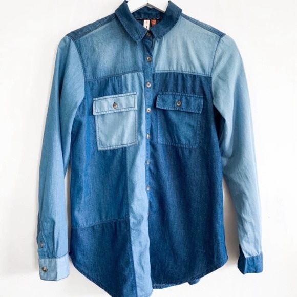 Pilcro & The Letterpress Denim Patchwork Button Up Top - Picture 3 of 10